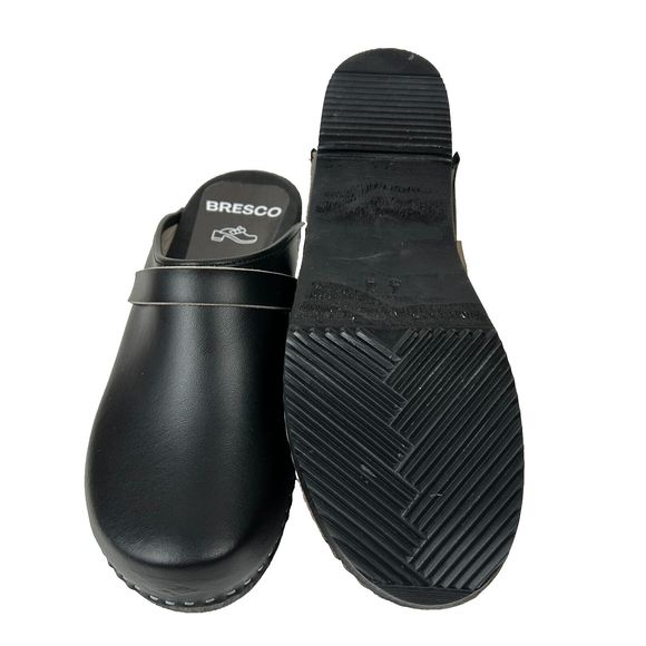 Bresco Richmond  Black Leather Wooden Clogs NEW Size EU 42, US W 11.5, M 9 - Picture 4 of 13